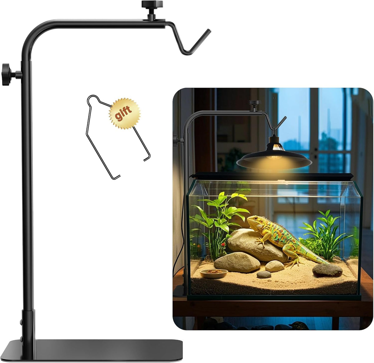 Reptile Heat Lamp Stand, Adjustable 18"-32"H Light Holder - 32" Height