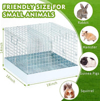Folding Rabbit Cage, 18 x 18 x 14 in Portable Bunny Carrier with Tray and Handles for Transport, Trave or Temporary Housing, Indoor Outdoor Pet Habitat Animal Enclosure