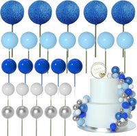 ASTARON 50 Pcs Ball Cake Topper Sticks Mini Balloons for Cake - Blue Series