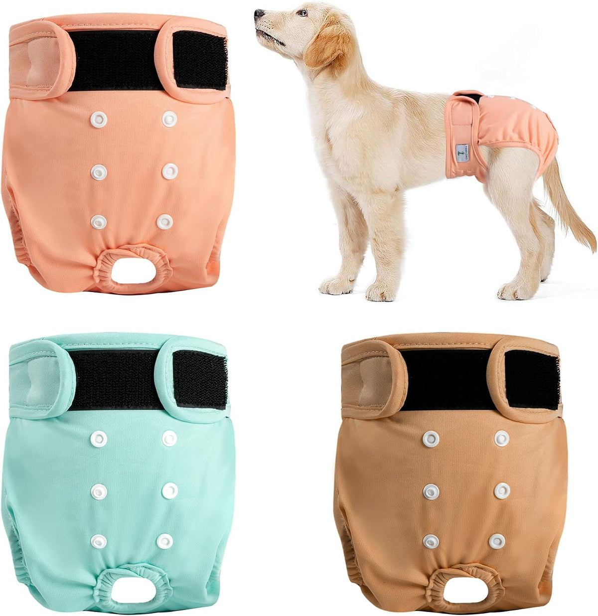 Reusable Dog Diapers Female Washable 3 Pack S Flowers for Heat – Essentials for Dogs - Yellow,Pink,Purple / L(15"-17"Waist) / 3