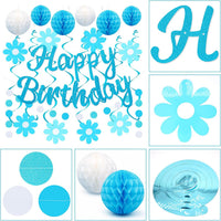 YEOCU Birthday Decorations - Blue&while / Flower - image 3