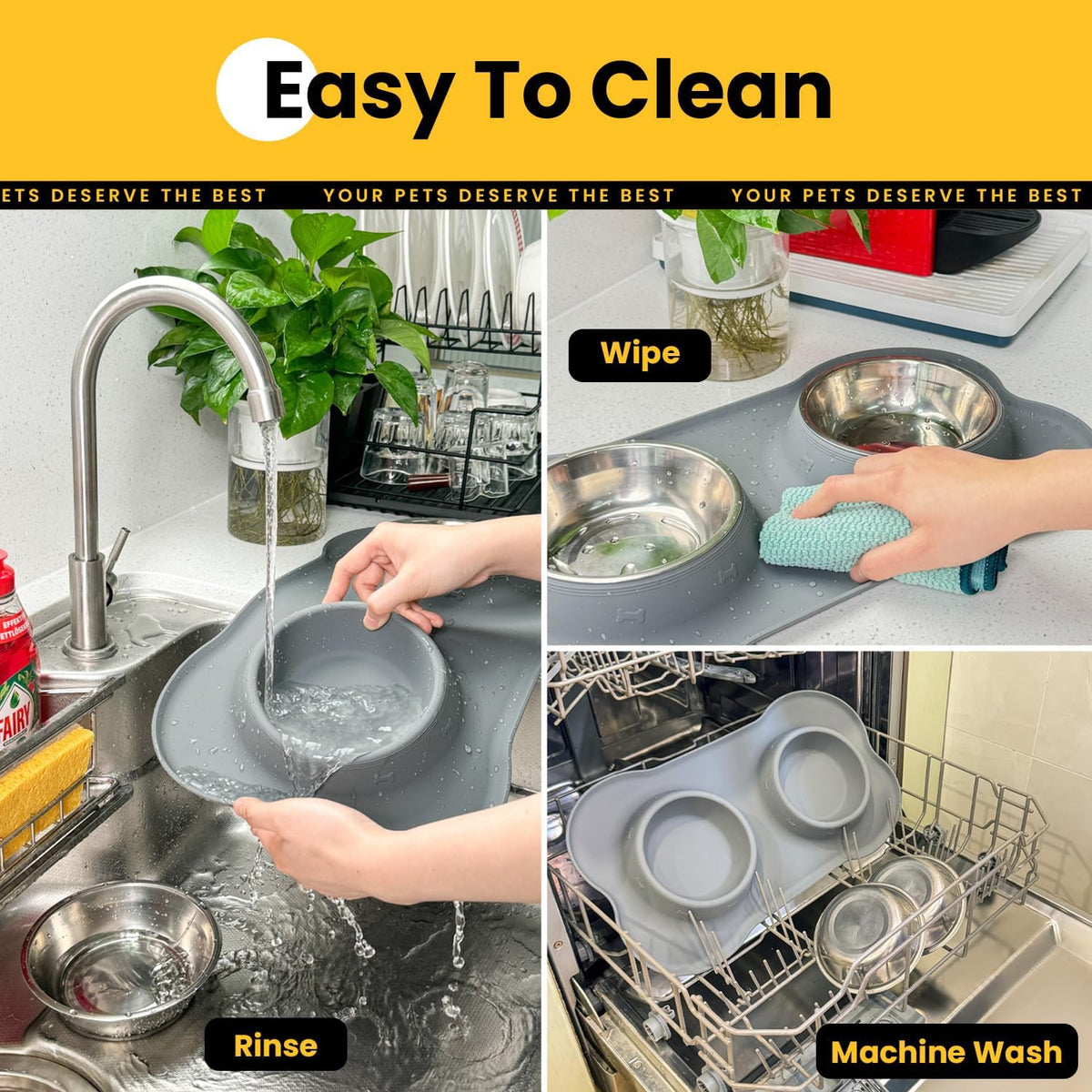 Conlun Dog Bowls with Silicone Mat, No Spill Stainless Set, XS - Medium-29oz / Grey - image 3