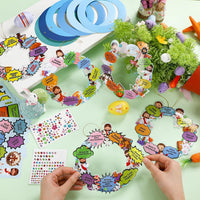 Hollowfly Thanksgiving paper wreath craft kits with gem stickers, ribbons and wool balls - view 11