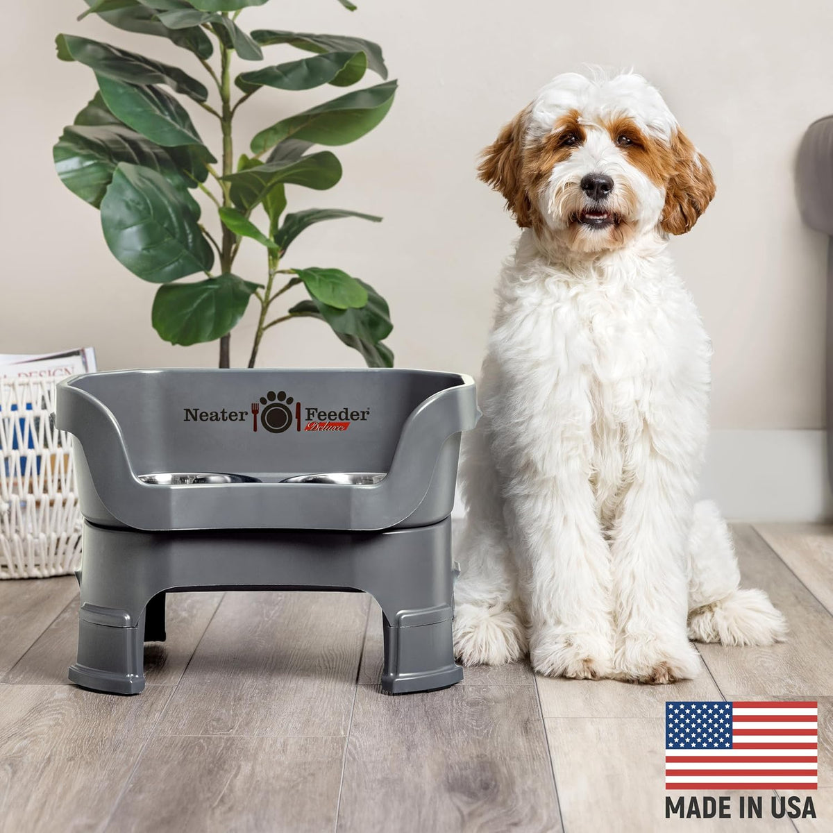 Neater Feeder Deluxe Mess-Proof Elevated Dog Bowls for Large Dogs - Medium + Standard Bowl / Gunmetal - image 2