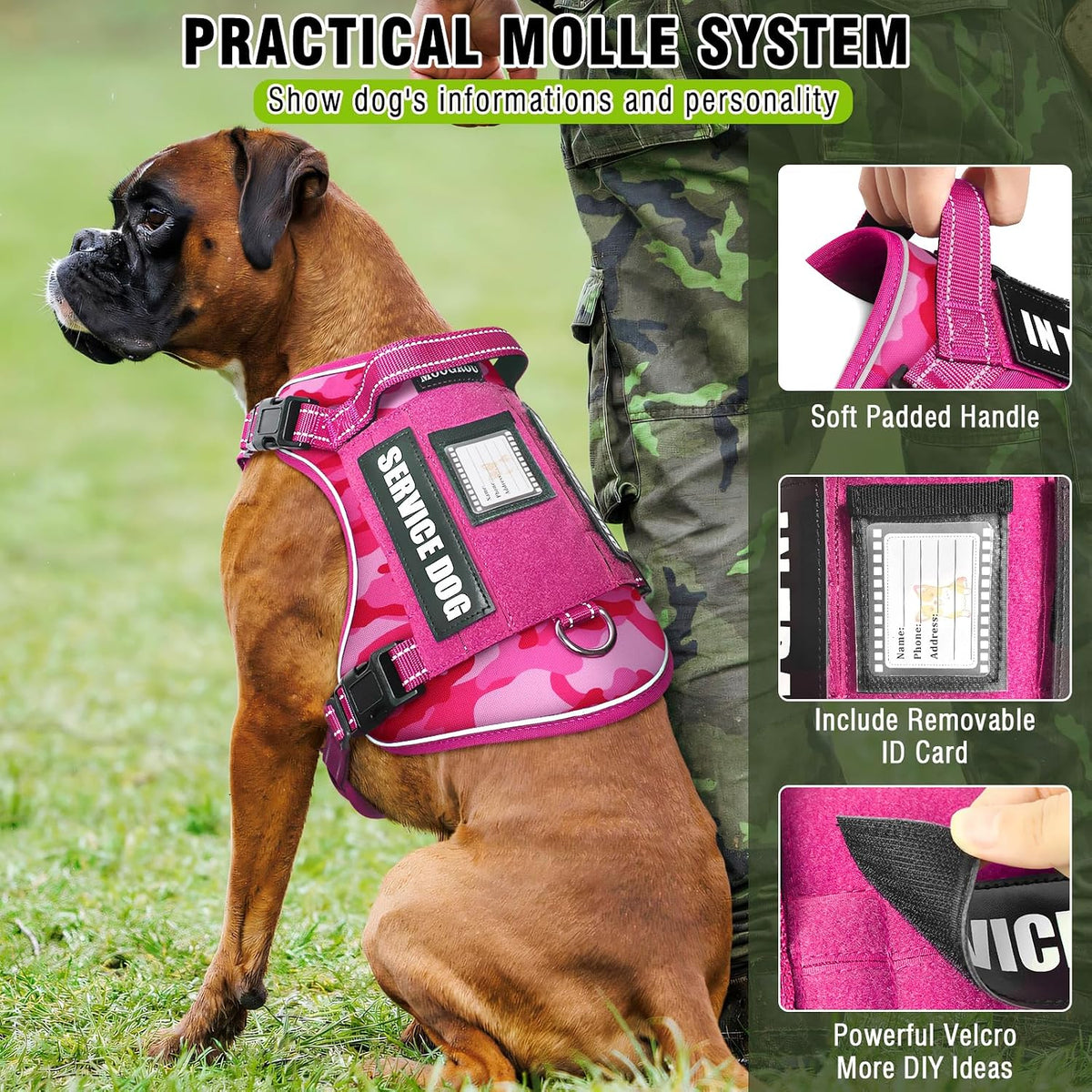 Tactical Dog Harness and Leash Set with 10 Patches for Large Dogs – Essentials for Dogs - Large / Camo Pink - image 2