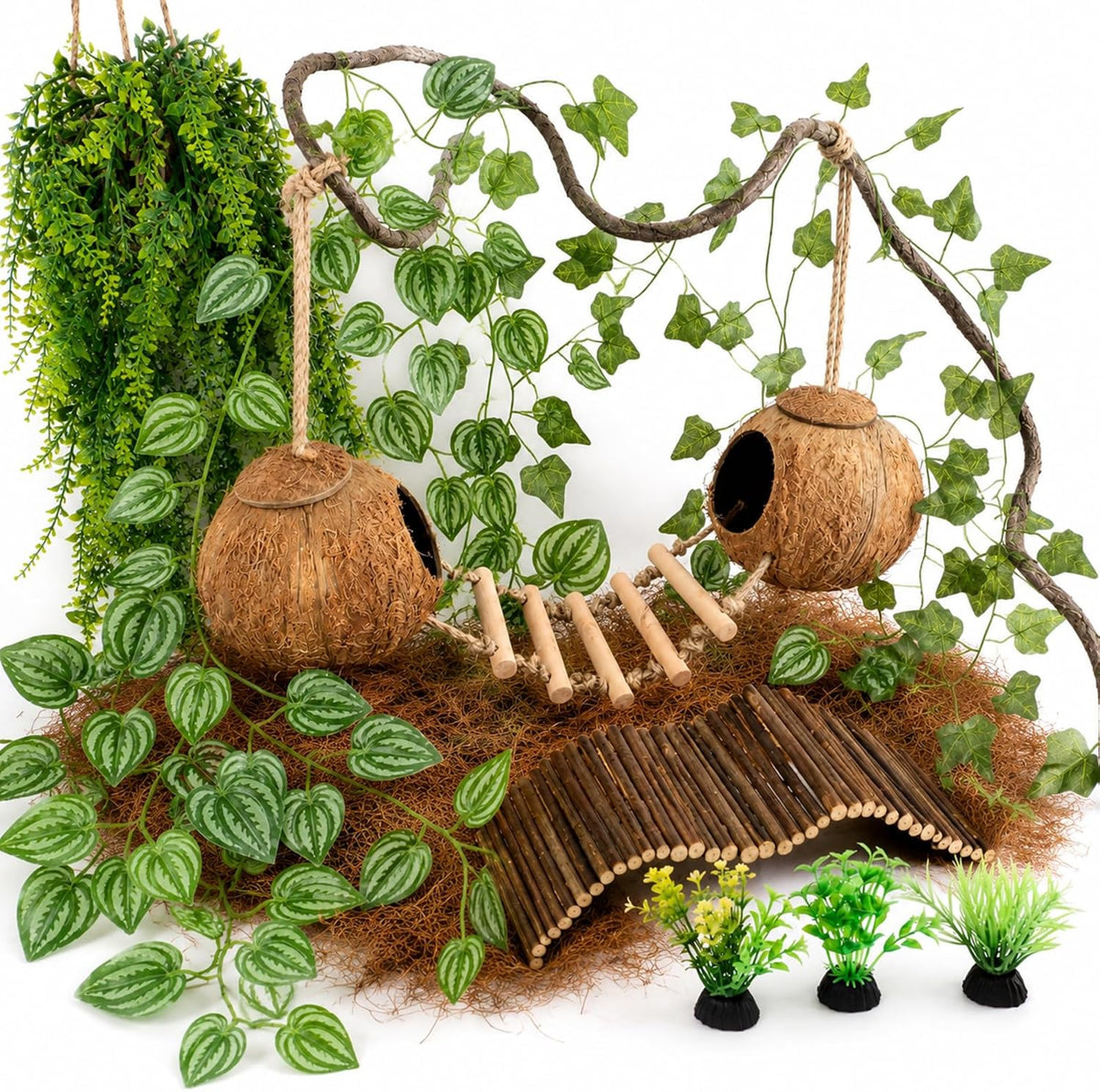 RUNANIA Crested Gecko Tank Accessories，Reptile Vines Plants - Large