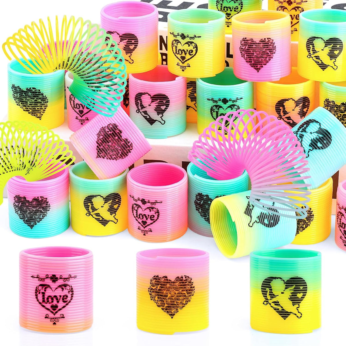 CLEVERZONE 36 Packs Spring Rainbow Magic Fidget Stress Coil Mini - Love