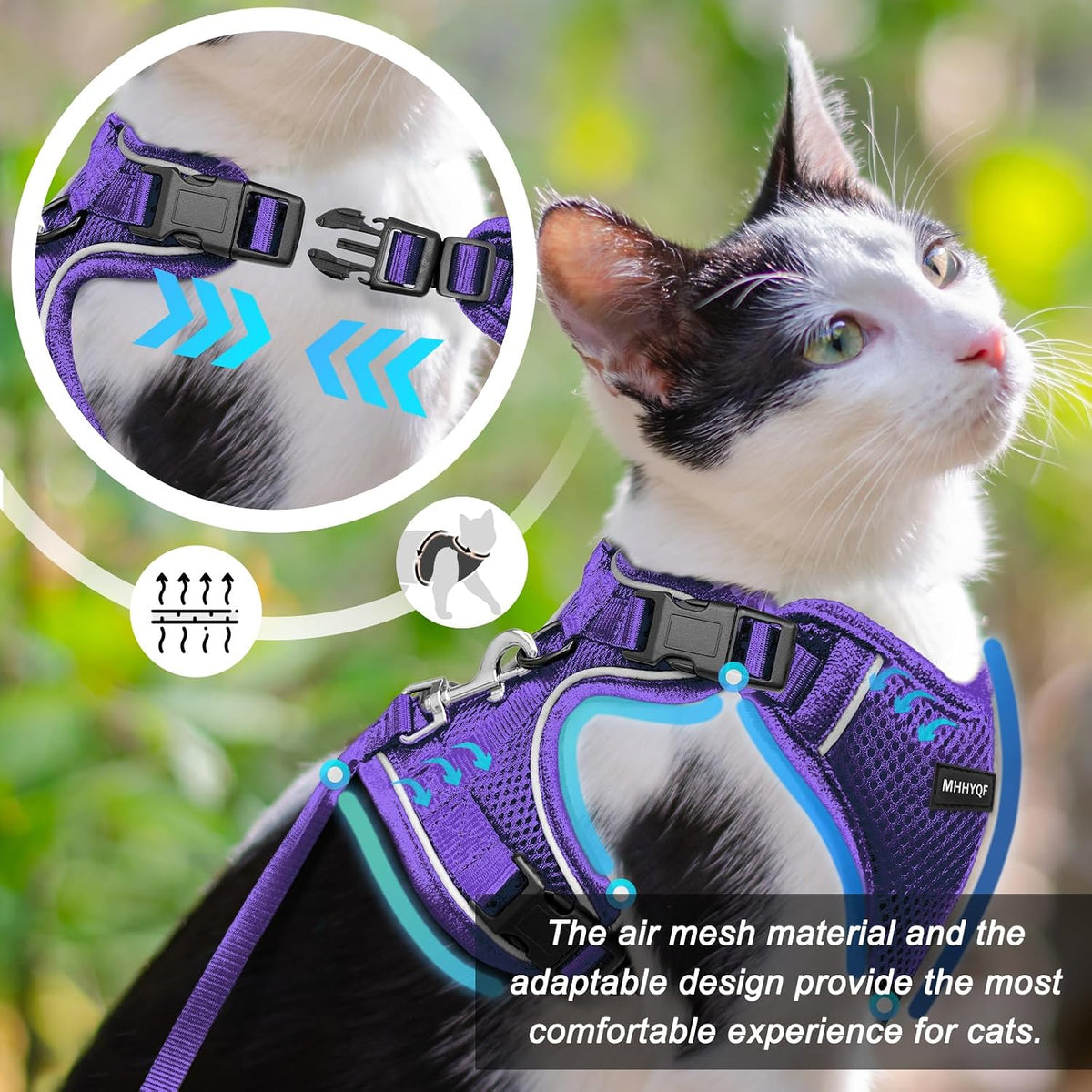 Cat Harness and Leash Set, Adjustable Cat Vest Harnesses – Essentials for Cats - Purple / X-Small - image 2
