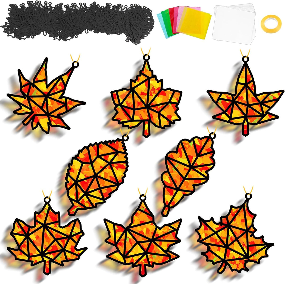 QOUBAI 32 Sets Halloween Bats Suncatchers Craft Kit DIY Window - Maple Leaf