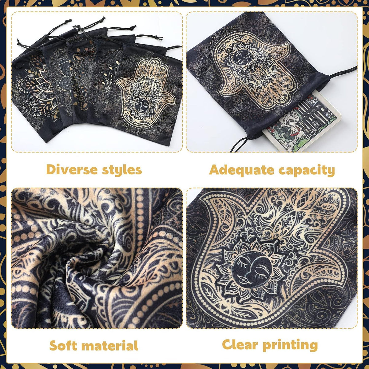 Shappy 6 Pcs Velvet Drawstring Pouches for Tarot Cards Dice - Stylish Style - image 3