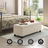 48" Ottoman with Storage, Corduroy Storage Ottoman Bench for Bedroom, End of Bed Bench with Safety Hinge for Living Room, Bedroom, Entryway, White