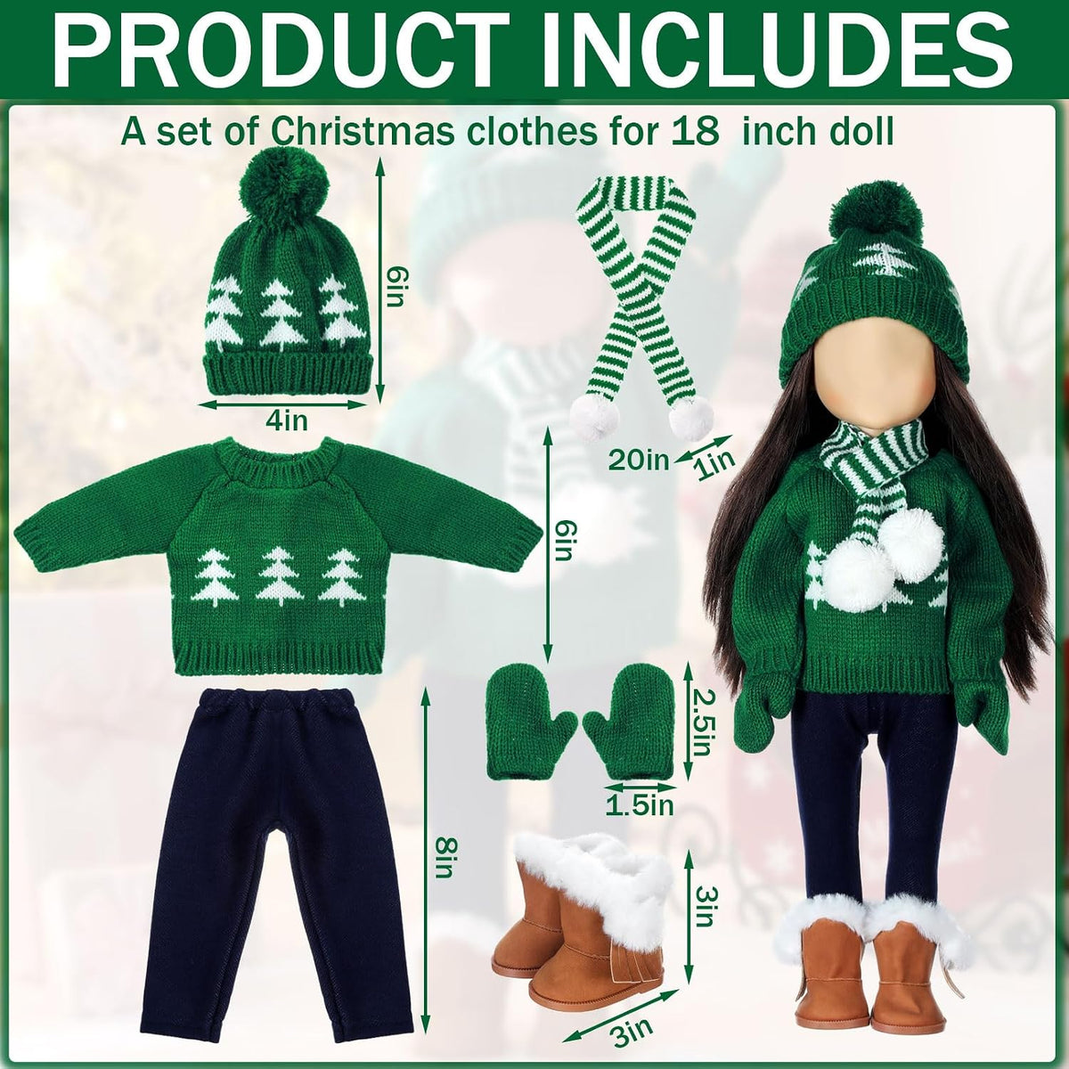 Bencailor 18 inch doll clothes set with jacket, vest, pants, hat and high boots in Christmas cowgirl - view 30