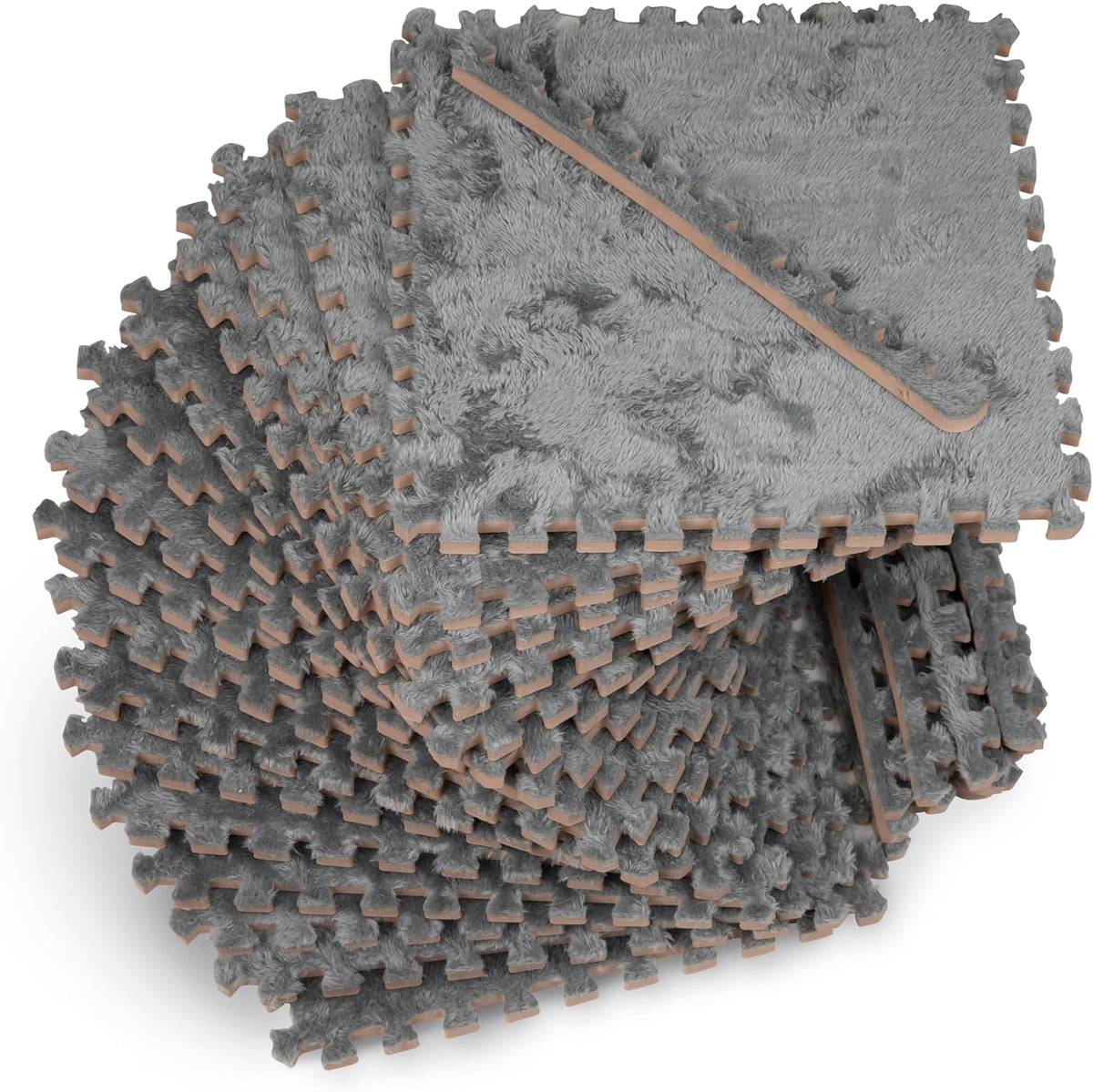 16 Carpet Squares Puzzle Mat 49" x 49" Baby Mat for Floor - Grey