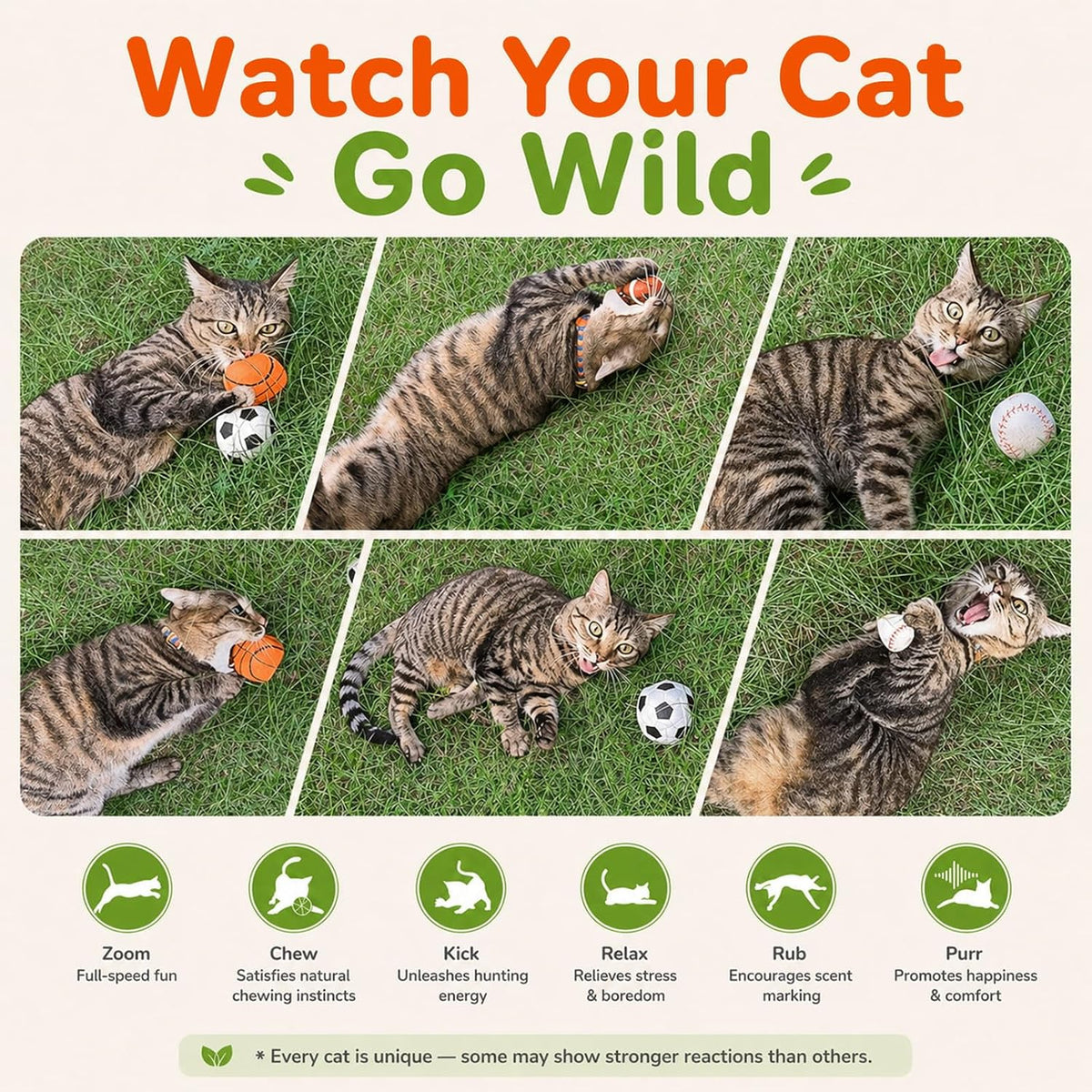 Agape Organic Catnip & Silvervine Filled Cat Toy Balls with Bell Sound – Essentials for Cats - 2 Ball Set - image 3
