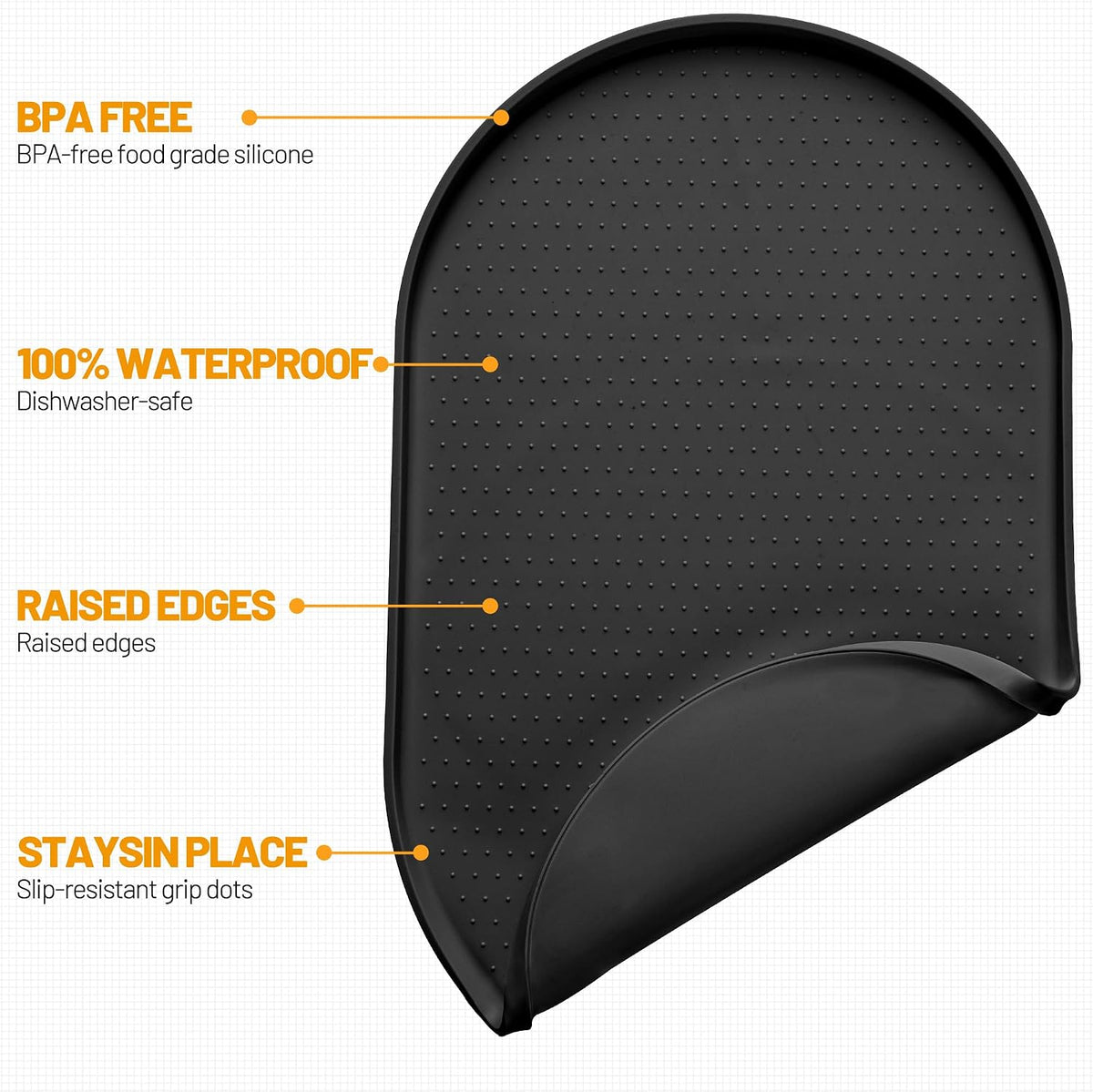 Hubulk 100% Waterproof Silicone Pet Feeding Mat with Raised Edge - Black / 32"L x 24"W - image 2