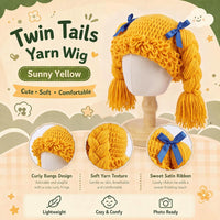 Halloween Cabbage Costume Yarn Wig - Yellow 4 / Long Braided Pigtails - image 3