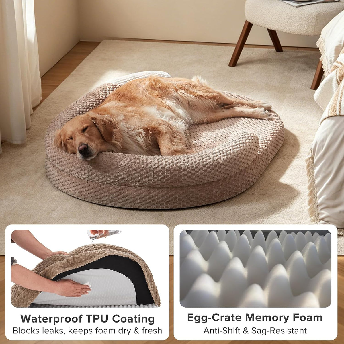 JOEJOY XL Orthopedic Dog Beds Large Sized Dog - Brown / XXL(48"x 35"x 7.5") - image 2