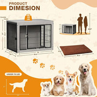 Bigrab Dog Crate Furinture with Thick Cushion, Side End Table Wooden Dog Cage with Double Doors, Chew-Resistant Dog Kennel Dog House Indoor for Small to Large Dog, L (Grey)