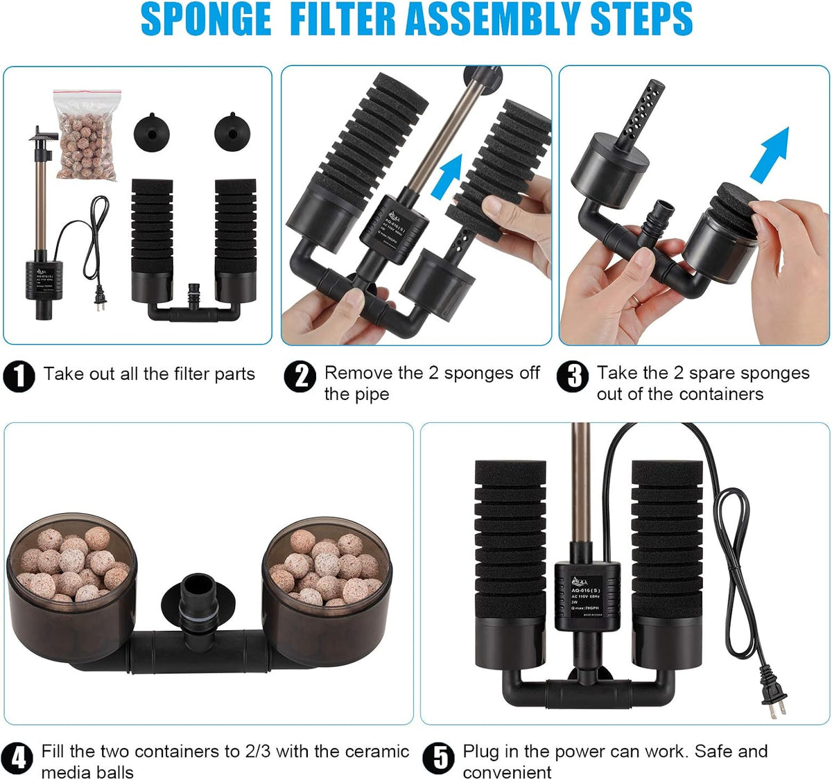 AQQA Aquarium Sponge Water Filter - Small - image 4