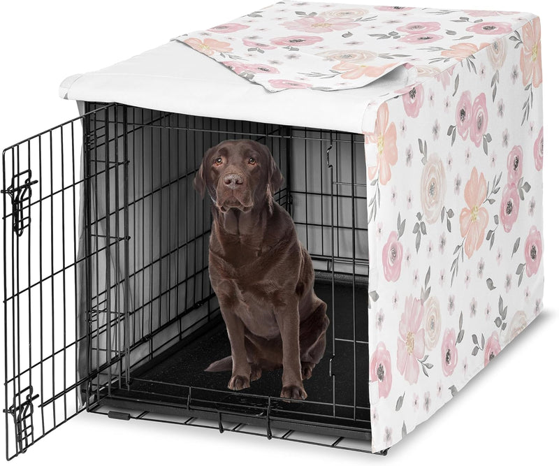 Sweet Jojo Designs 36in. Medium Dog Crate Cover Pet Cage - Pink and Grey Watercolor / 42in. x 28.5in. x 30in.