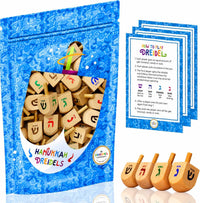 10-Pack Natural Wood Dreidels Hanukkah Draydel with English - 100-Pack