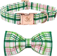 Dog Collar with Bow, Elegant Little Tail Blue Plaid Boy Dog Collar Cute Bow – Essentials for Dogs - Pink&Green / Small (Pack of 1)