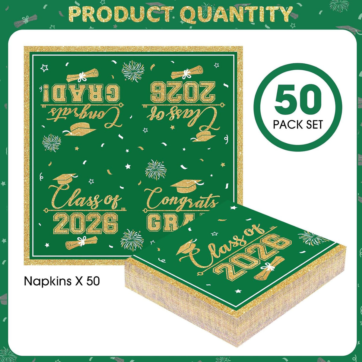 PERFQU Class of 2026 graduation napkins in blue and gold with cap and tassel design - view 17