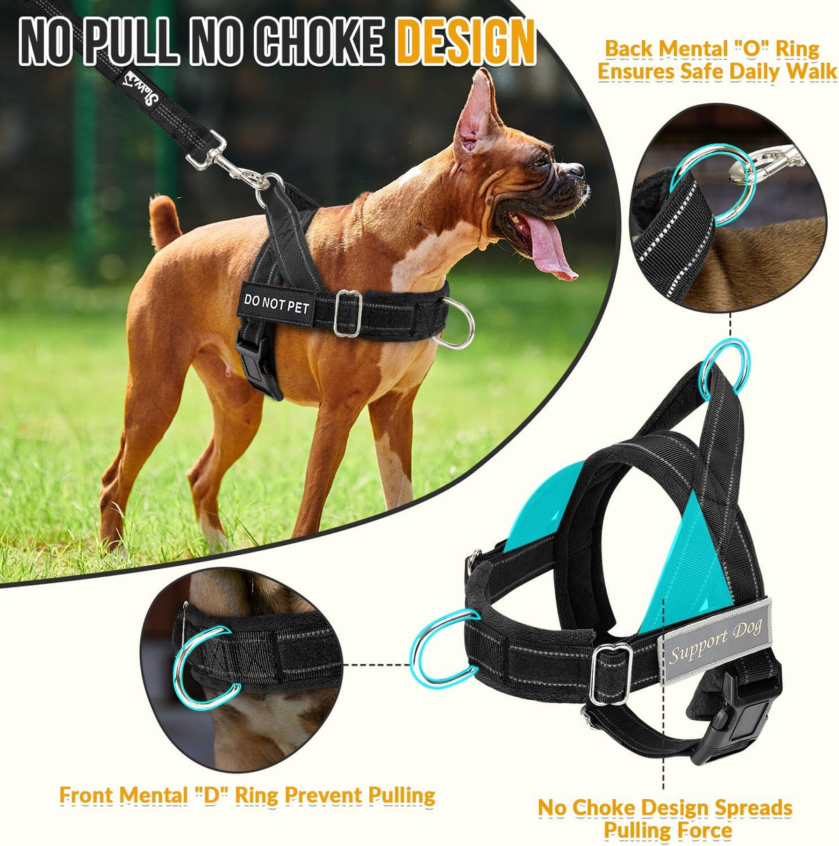 SlowTon No Pull Dog Harness and Leash Set, Heavy Duty - Black / Small - image 2