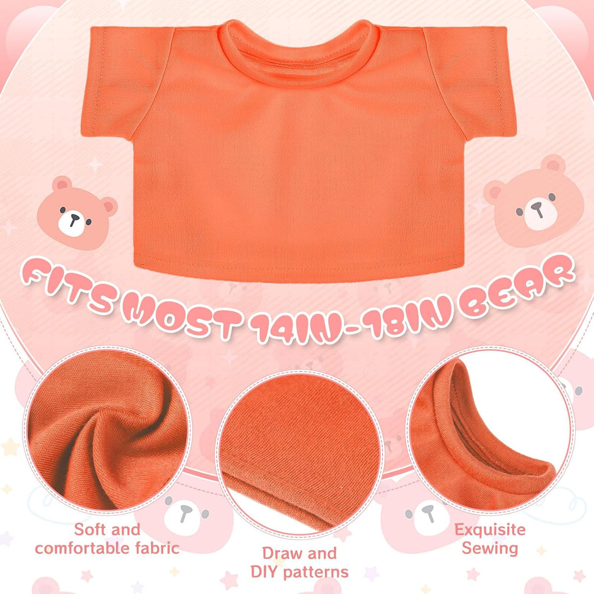 Skylety plush bear shirts, 12 blank cotton crew neck tees for 14-18 inch stuffed bears - view 3