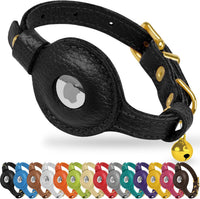 OOPSDOGGY Leather AirTag Cat Collar with Bell - Black