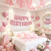 TONIFUL 16 Inch Black Happy Birthday Balloons Banner Decorations - Pink - image 3