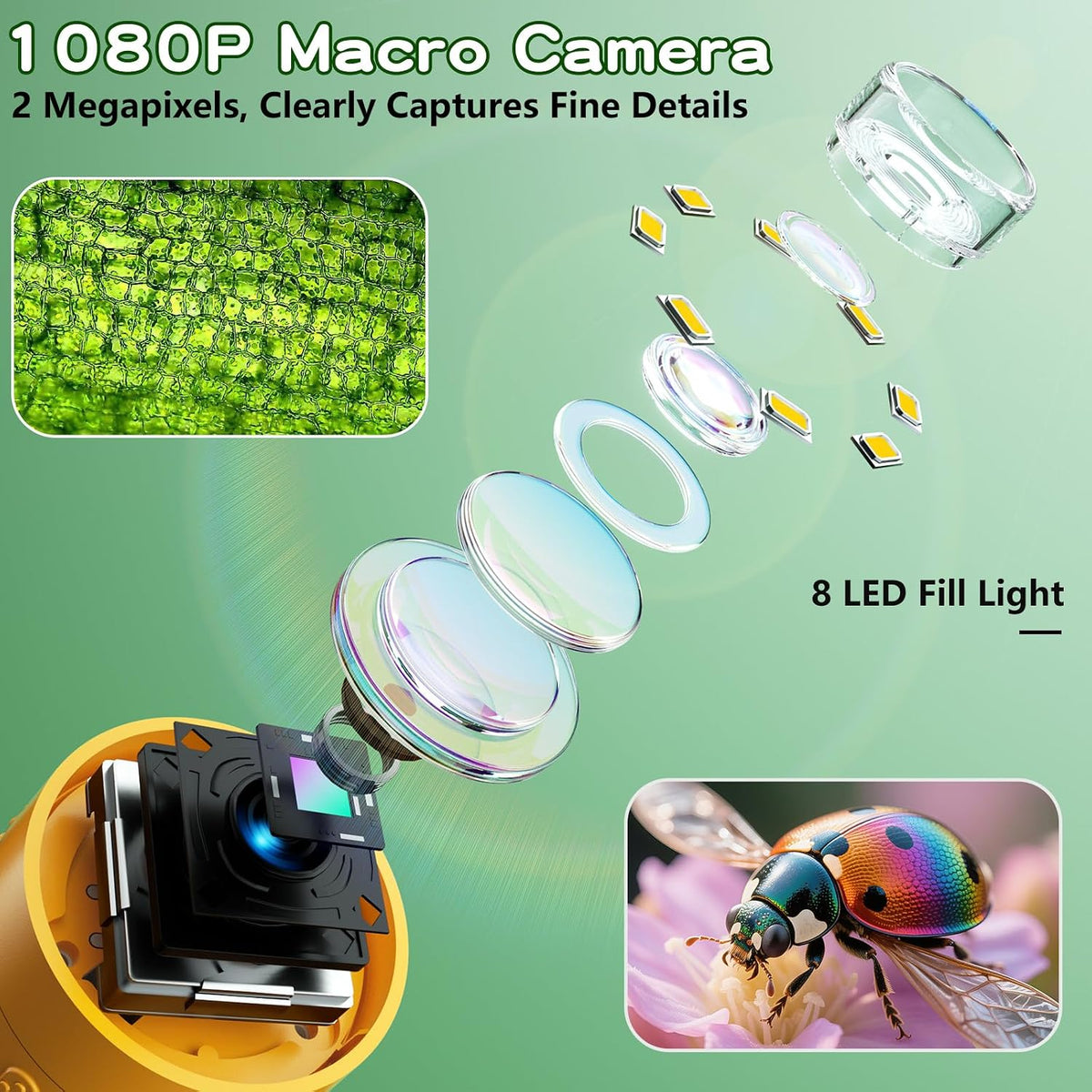 Odatay 1000X Digital Kids Microscope Kit with 12 Slides & 2" Screen - Orange - image 3