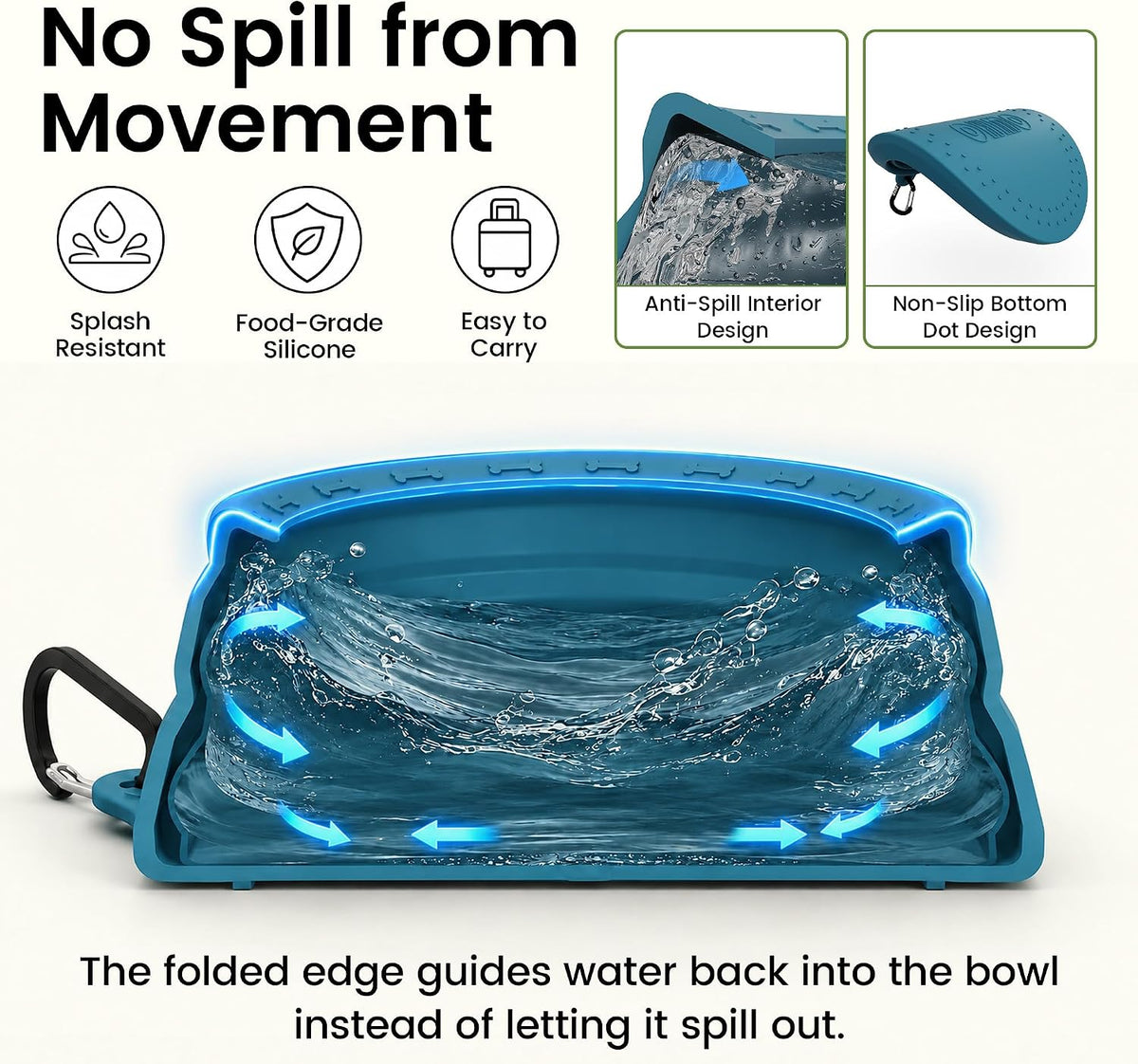 OHMO Spill Proof Collapsible Dog Bowl - 24oz / Peacock Blue - image 2