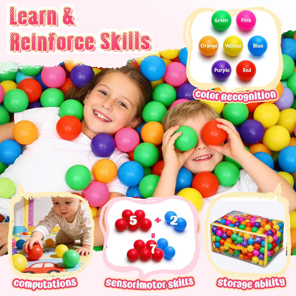 Vanland Ball Pit Balls, Plastic Playpen Balls for Babies Toddlers and Kids – Fun for Kids & Family - Bright colors / 200 Balls - image 4