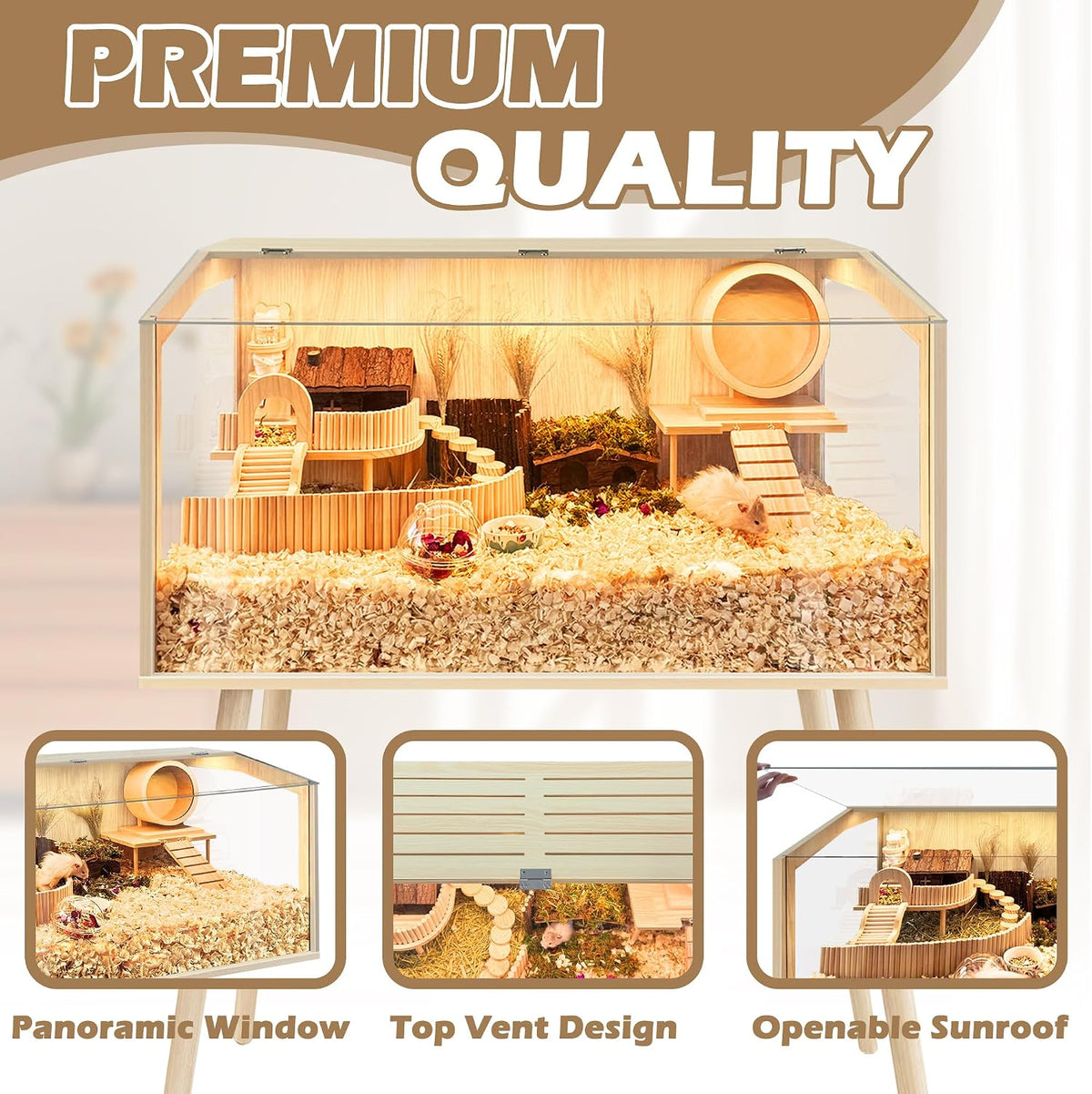 PROLEE Small Animal Cage, Hamster Cage Wooden Roof - 40.0"L x 20.0"W x 47.5"H / Window Roof - image 4