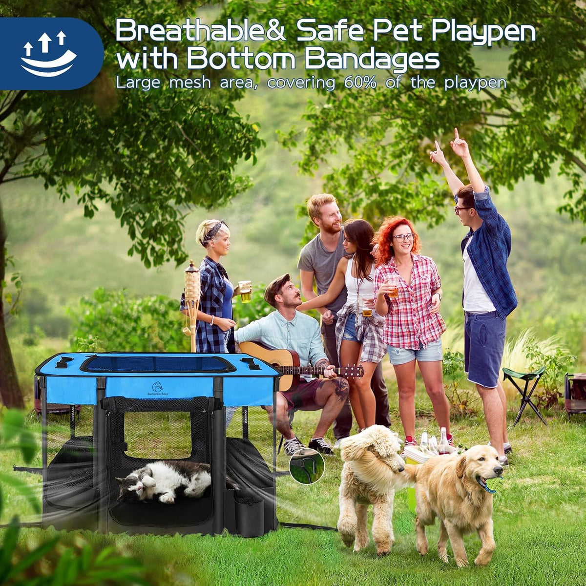 ROMANTIC BEAR Dog Playpen, Foldable Pet Puppy Cat Playpen, L - Blue / Medium(31"x23"x21") - image 3