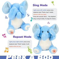 Hopearl Peek A Boo Cow Interactive Repeats What You Say Plush Diary - Elephant - image 4