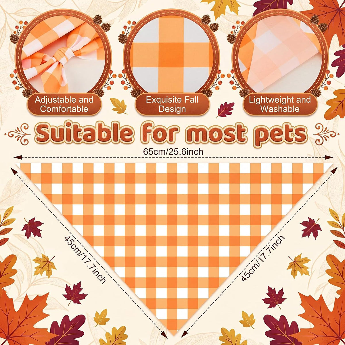 50 Pcs Halloween Dog Bandanas Bulk - 25.6 x 17.7 x 17.7 Inch / Fall Plaid / 100 - image 3