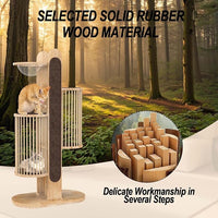 Modern Cat Tree Tower for Indoor Cats, 67" Tall Solid Wooden Cat Tower with Scratching Posts, 6 Level Natural Luxury Cat House with Big Bed, Washable Cushions Cat Furniture for Large Cats Brown
