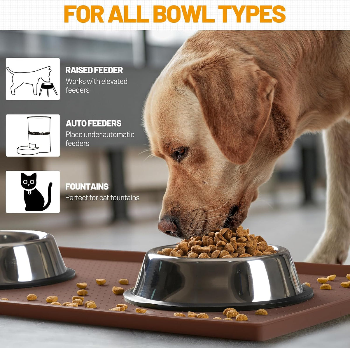 Hubulk Dog Feeding Mat,100% Waterproof Food Grade Silicone Pet Food and Water Bowl - Brown / 28"l X 18"w - image 4