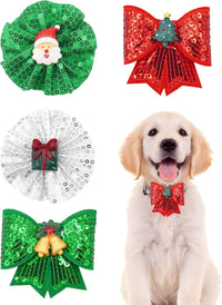 PET SHOW Holiday Dog Bowties Flowers for Small Dogs Slide on Collar – Essentials for Dogs - Christmas-4pcs