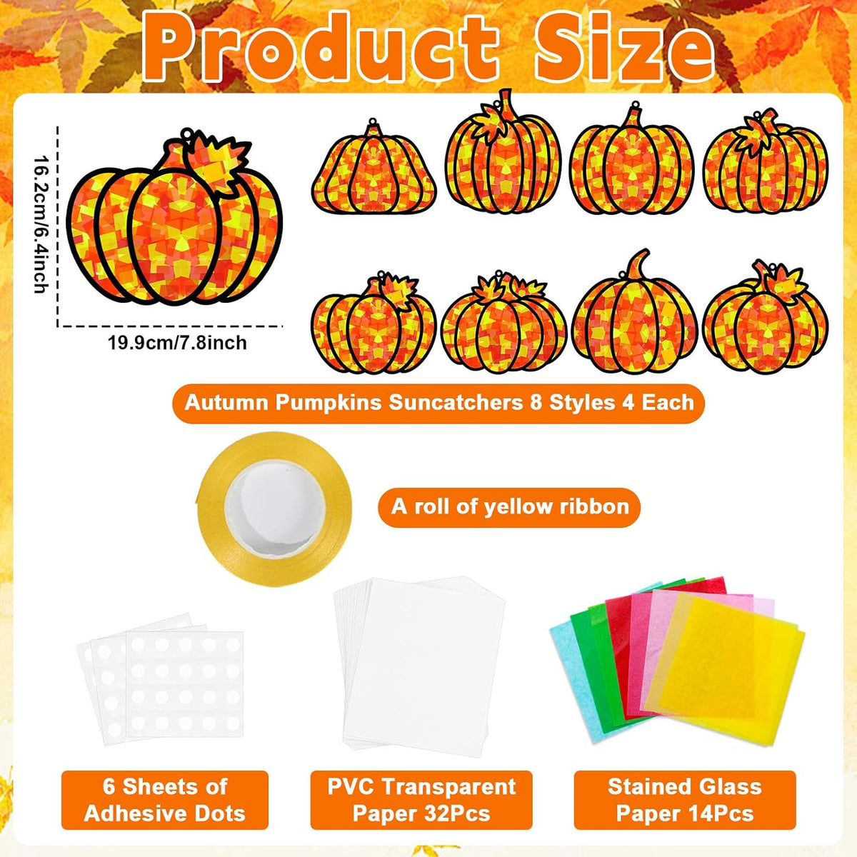QOUBAI 32 Sets Halloween Bats Suncatchers Craft Kit DIY Window - Fall Pumpkin - image 2