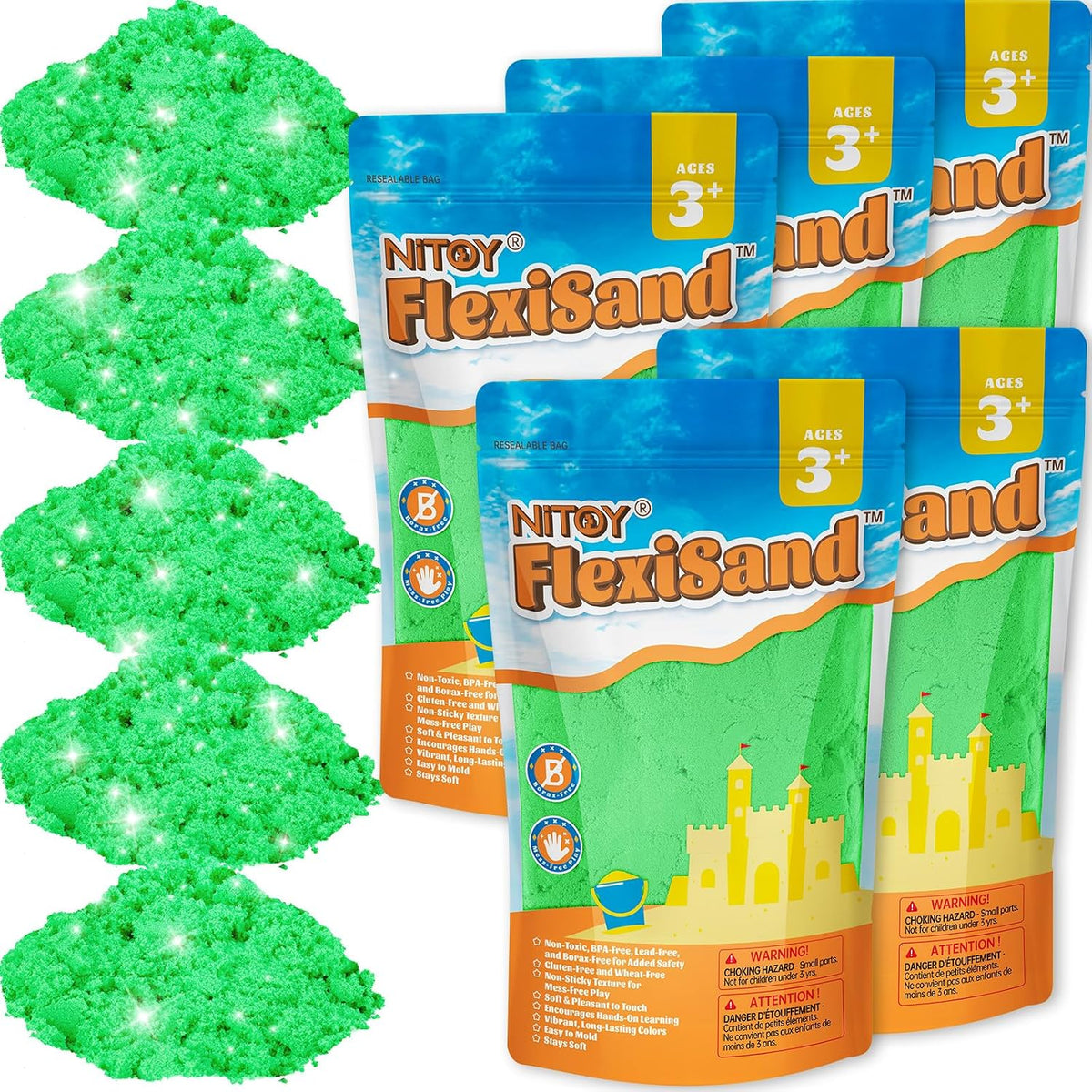 NiToy FlexiSand 11lbs Toy Sand 5 Colors Self-Sticking Non-Toxic - Green