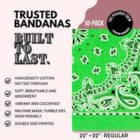 Premium Soft Cotton Bandanas Pack for Men and Women Paisley 22 x 22 - Pack of 10 Golf Green - image 2