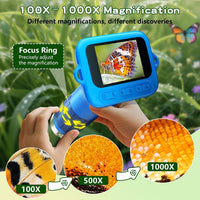 Odatay 1000X Digital Kids Microscope Kit with 12 Slides & 2" Screen - Blue - image 4