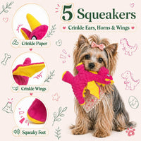 Squeaky Dog Toy, Plush Dragon with 5 Squeakers and Crinkle Wings - Pink - image 2