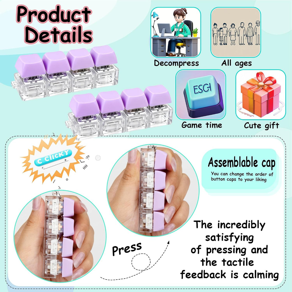 2 PCS Keyboard Fidget Toy - Purple / General - image 3