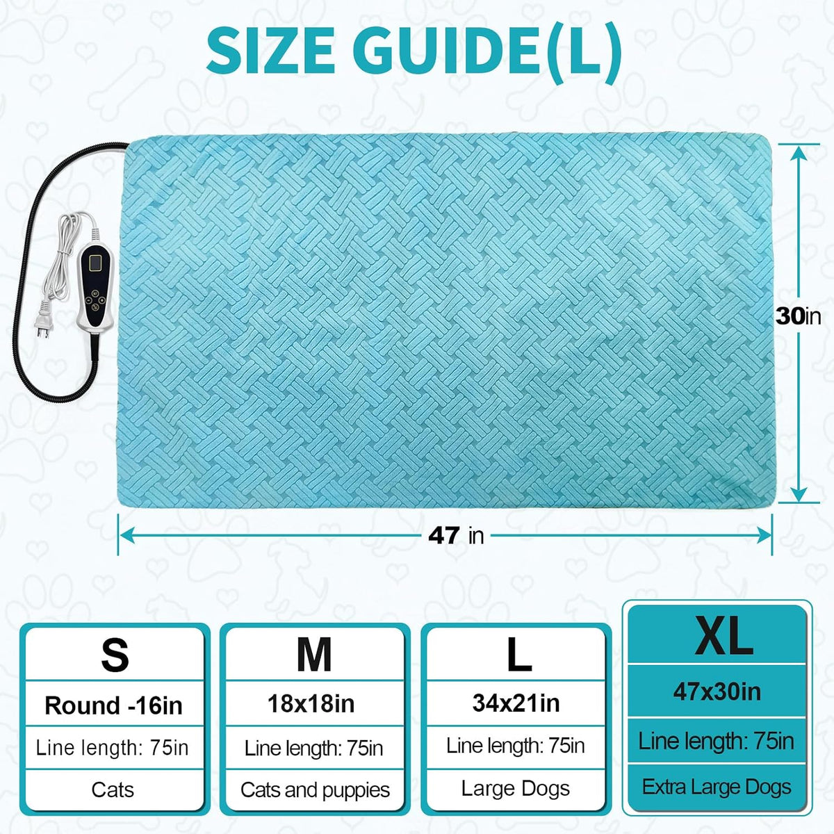 Cat Heating Pad with Smart Temperature and Timer Adjustable – Essentials for Cats - Blue 47*30'' - image 4