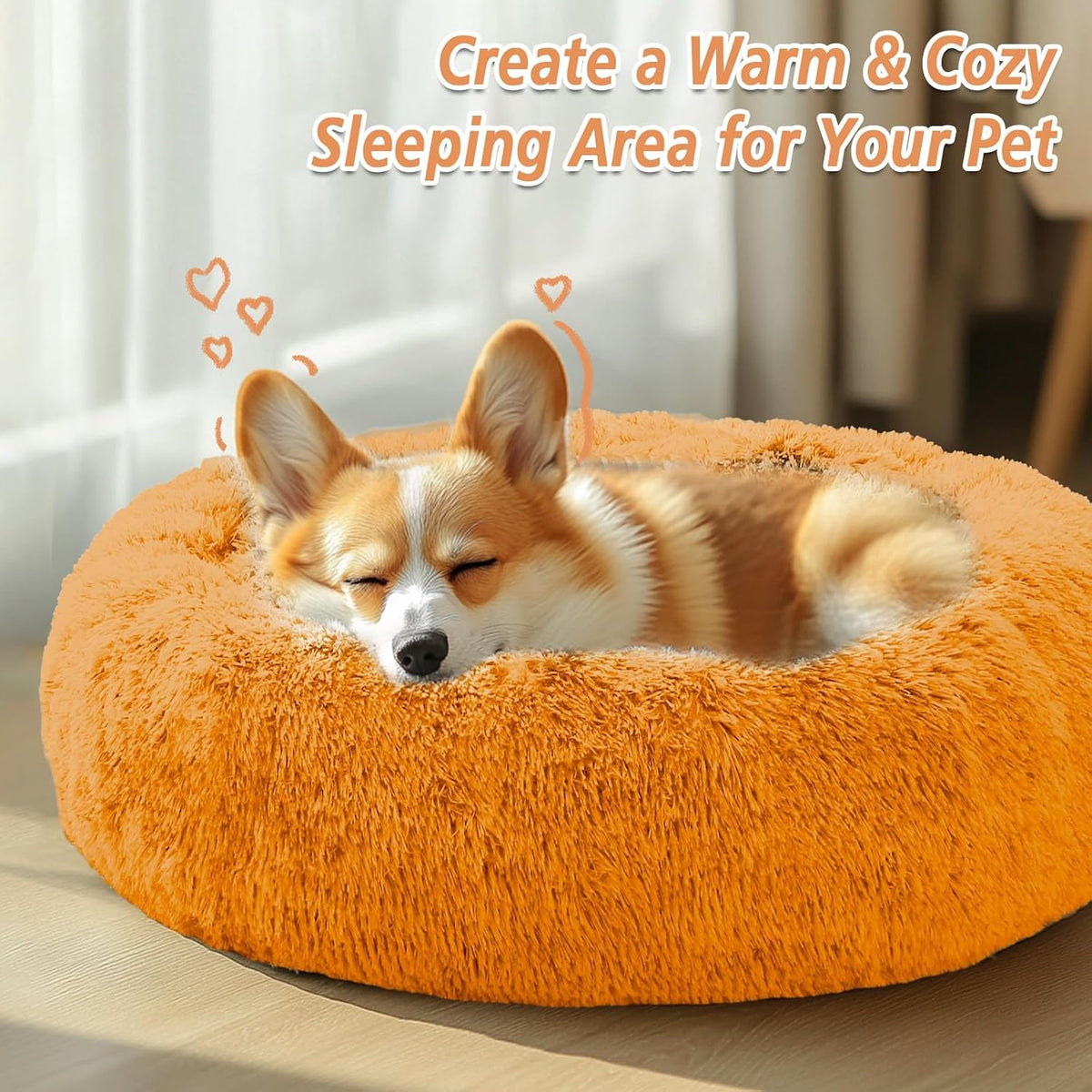JOLLYVOGUE Small Dog Bed, Calming Dog Beds for Small Dogs & Indoor Cats - 20 Inches Donut Washable - Orange / 27.0"L x 27.0"W x 8.0"Th - image 4