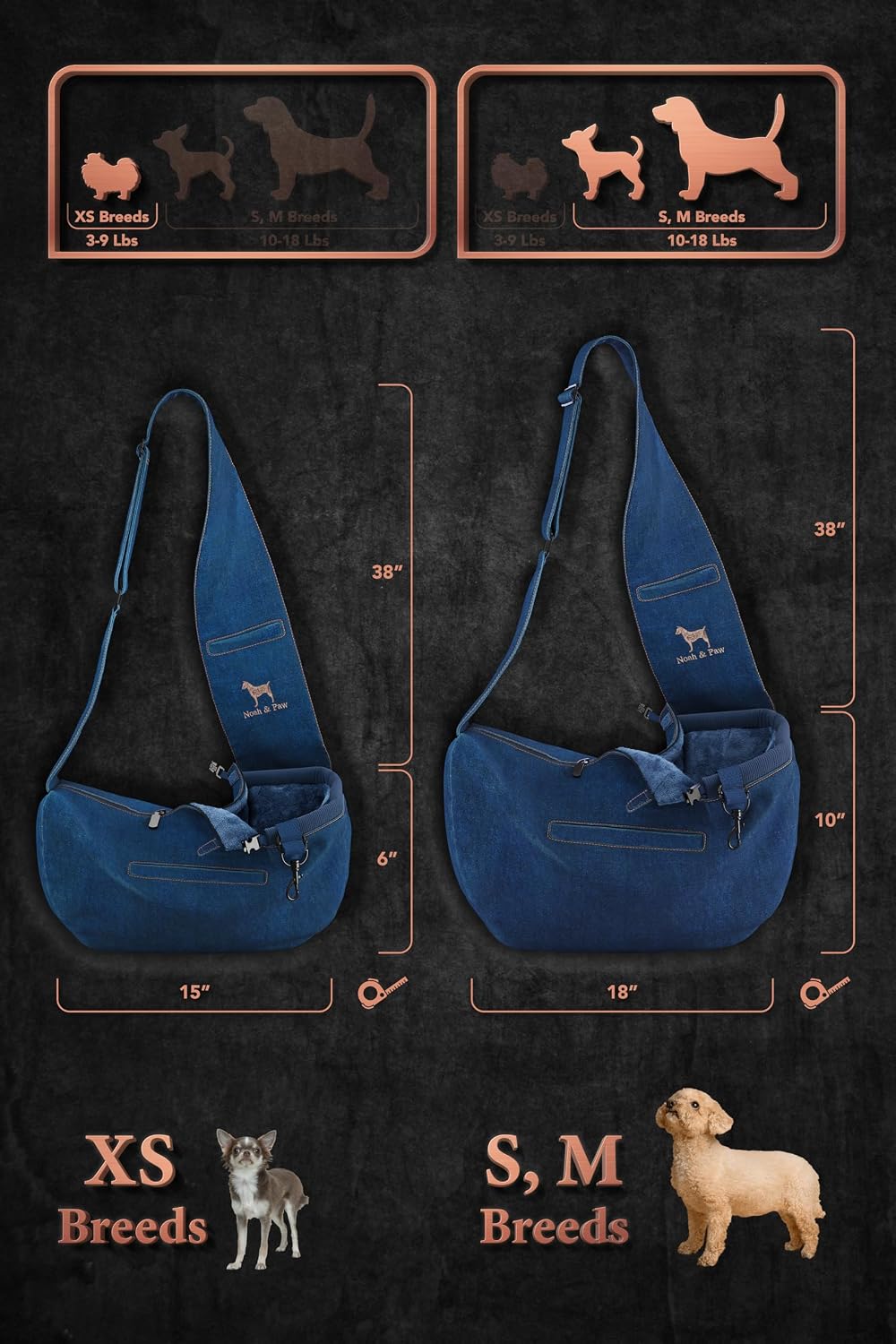 Noah & Paw Dog Sling Carrier for Small Dogs 5-18lb - Light Blue (Denim) / 18.0"L x 10.0"W x 5.5"H - image 4